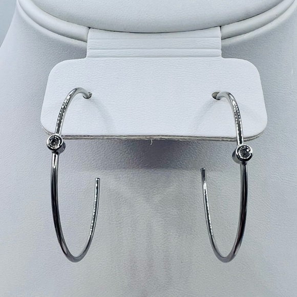 Adornia Diamond Dot Hoop Earrings Silver - 0.05 ctw NWT - Picture 5 of 8